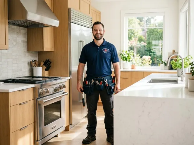 Appliance Repair Hero technician in a Brightwaters, NY kitchen after an appliance repair